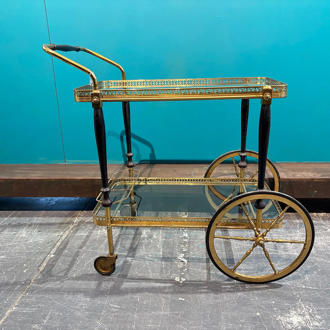 Gilded metal and glass food trolley, 1950s 1