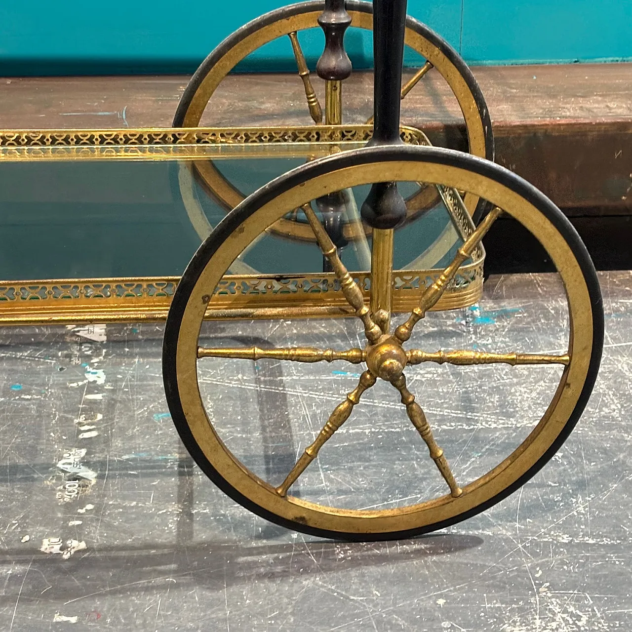 Gilded metal and glass food trolley, 1950s 2