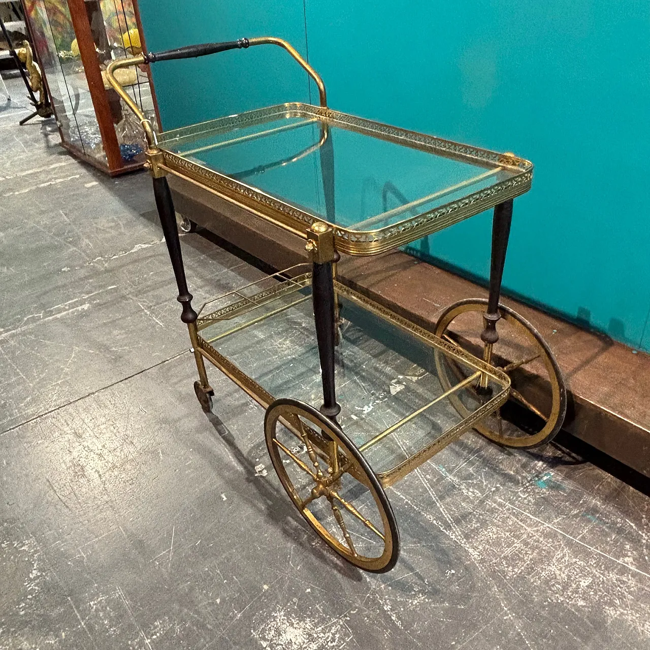 Gilded metal and glass food trolley, 1950s 3