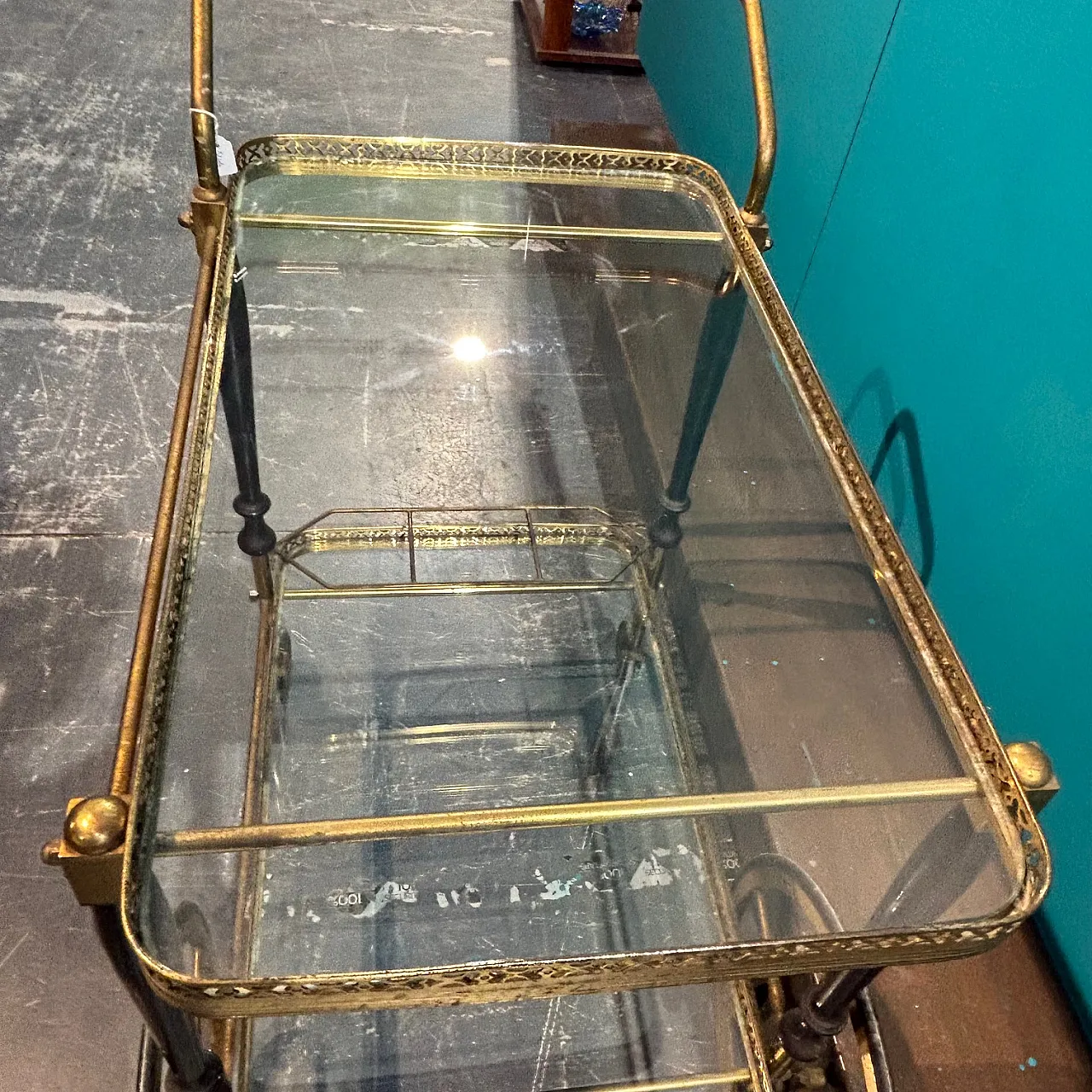 Gilded metal and glass food trolley, 1950s 4