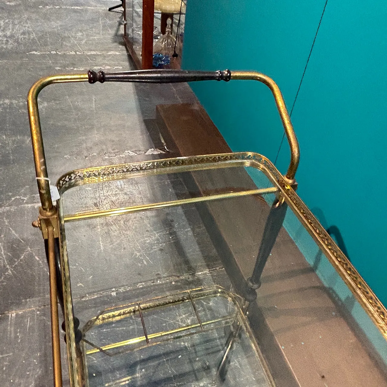 Gilded metal and glass food trolley, 1950s 5