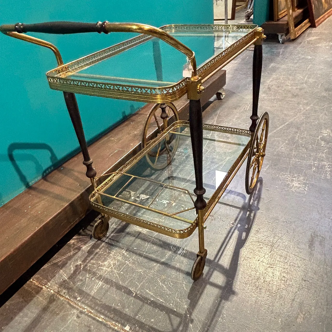Gilded metal and glass food trolley, 1950s 6