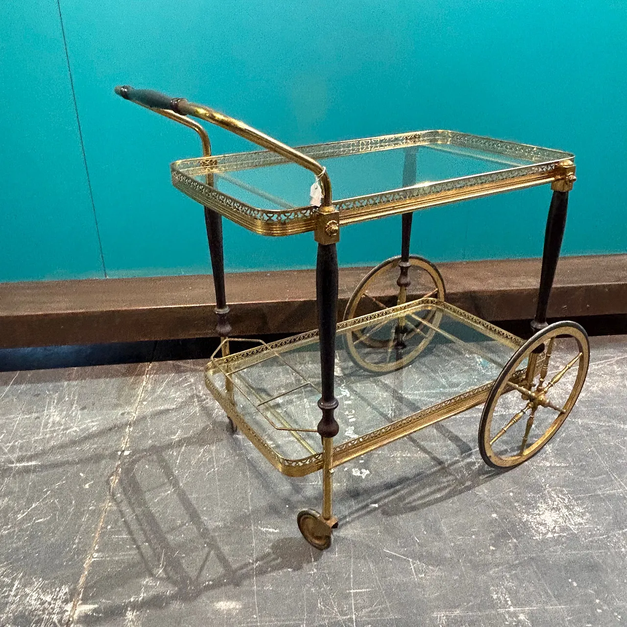 Gilded metal and glass food trolley, 1950s 7