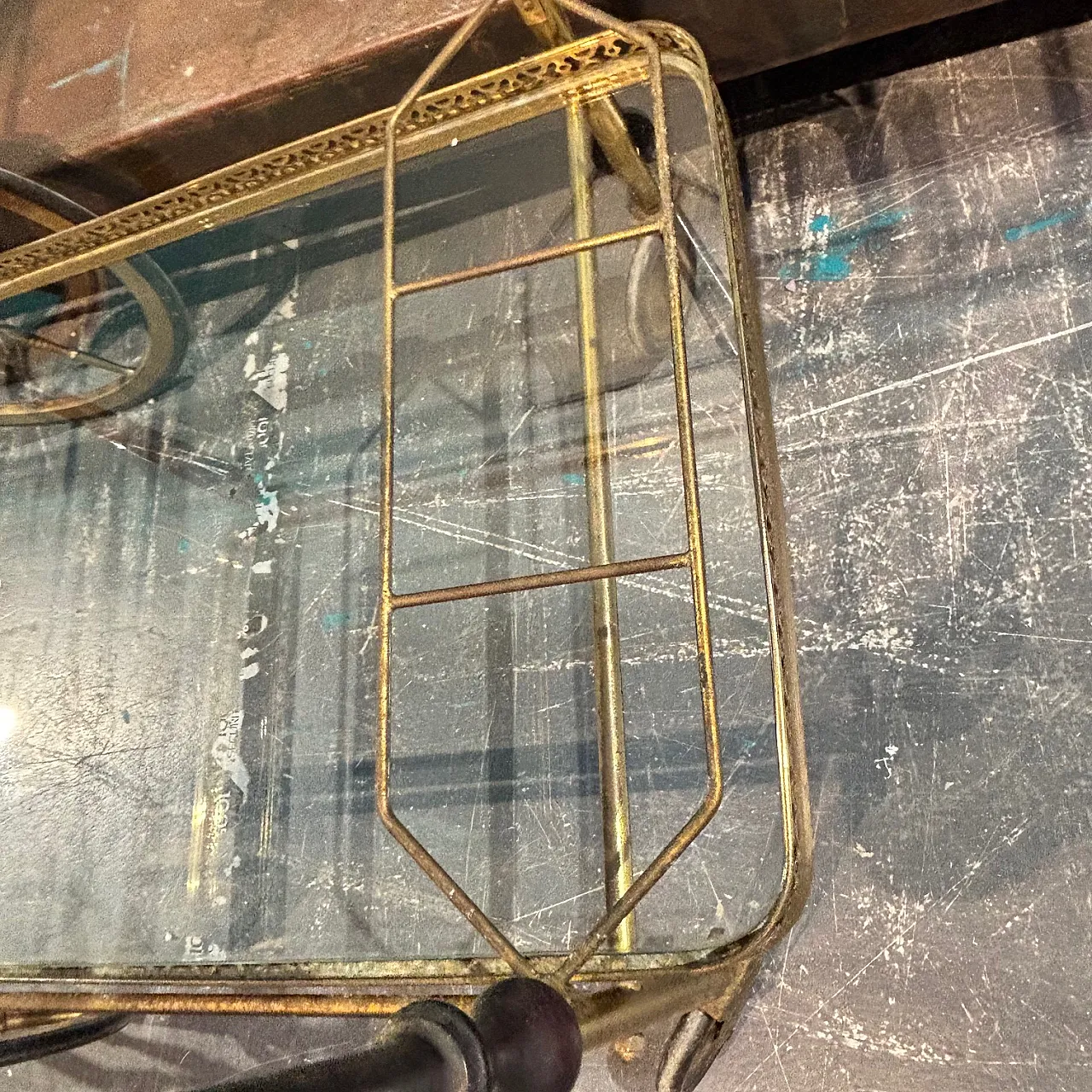 Gilded metal and glass food trolley, 1950s 8