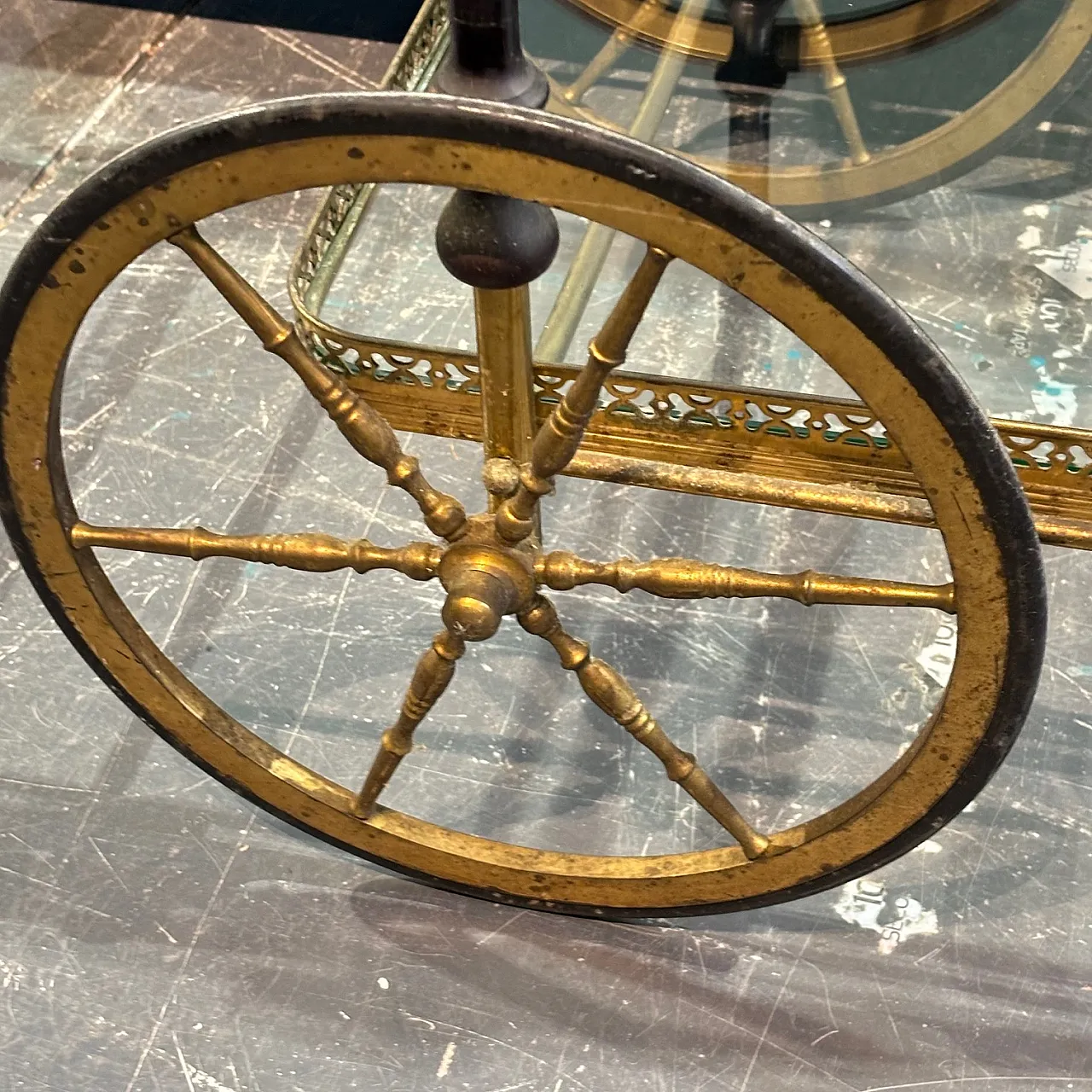 Gilded metal and glass food trolley, 1950s 9