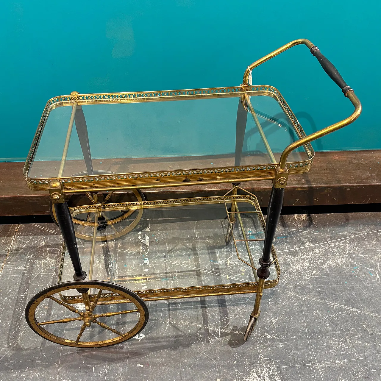 Gilded metal and glass food trolley, 1950s 11