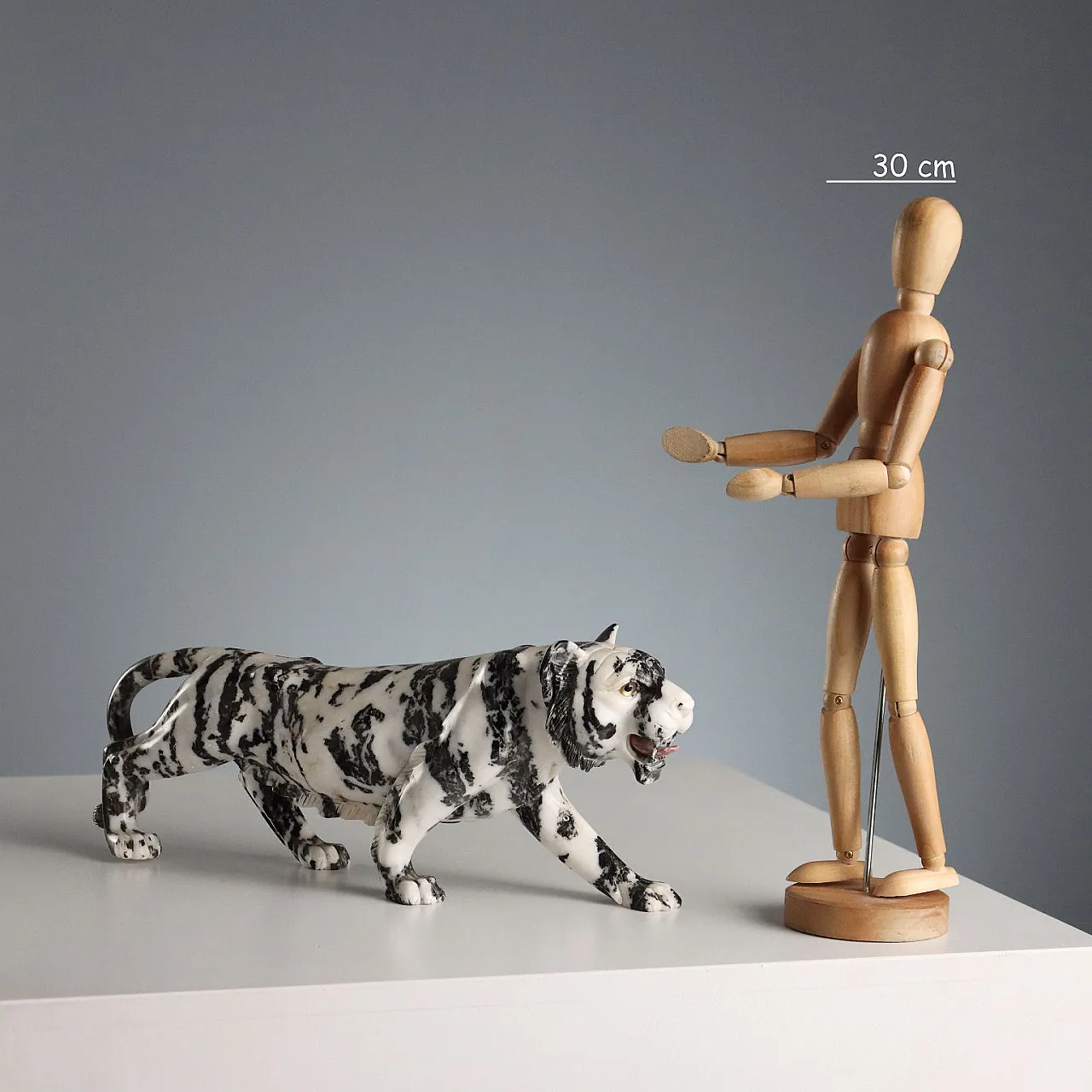 White tiger in black and white marble, 20th century 2