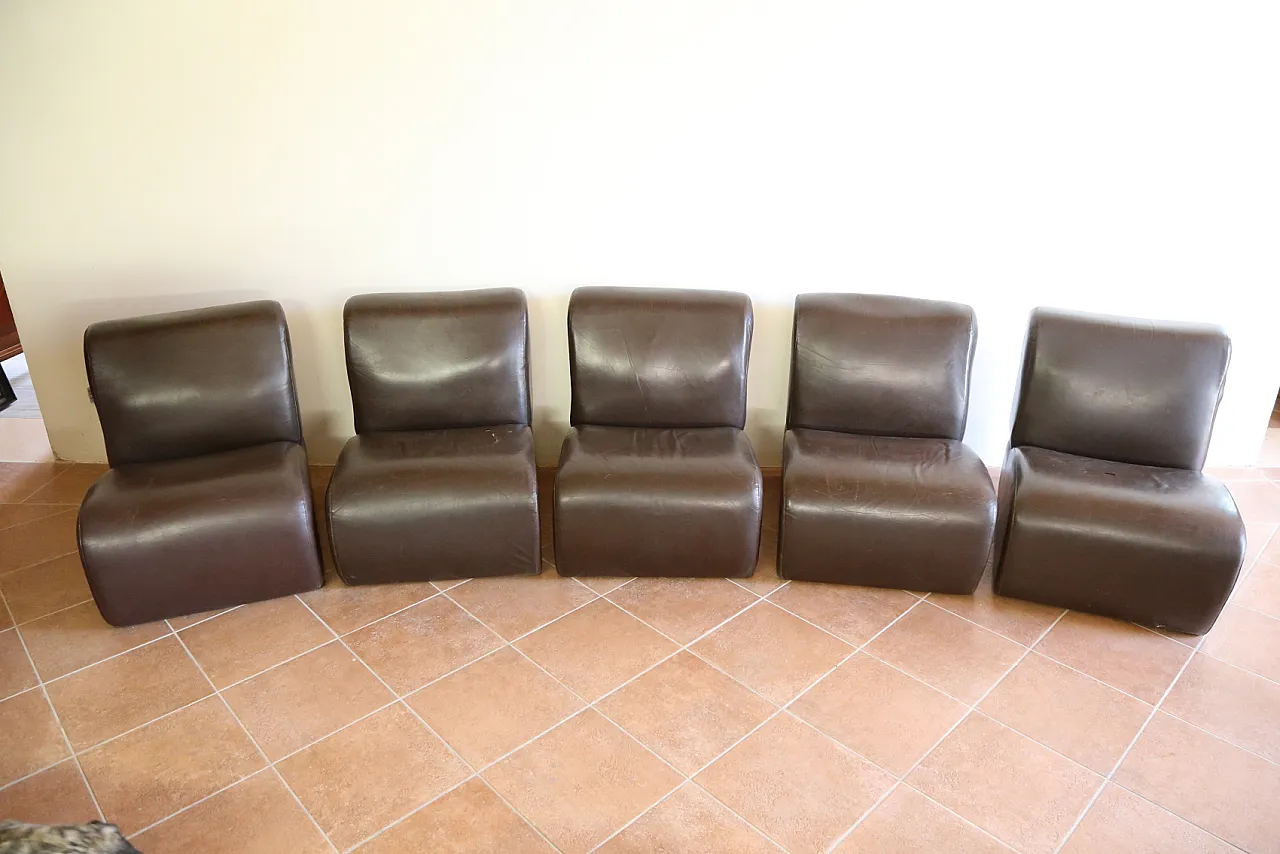 5 poltrone divano componibile pelle space age club design, anni '70 13