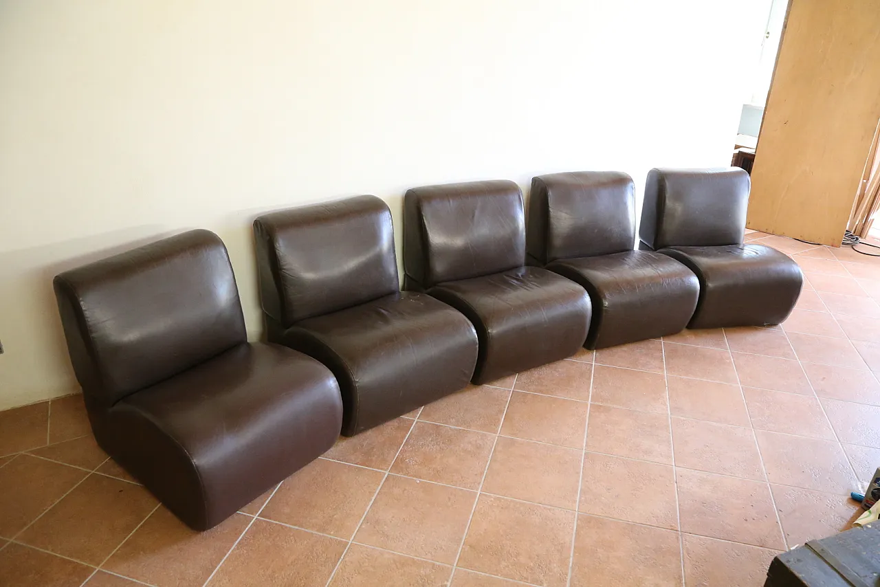 5 poltrone divano componibile pelle space age club design, anni '70 14