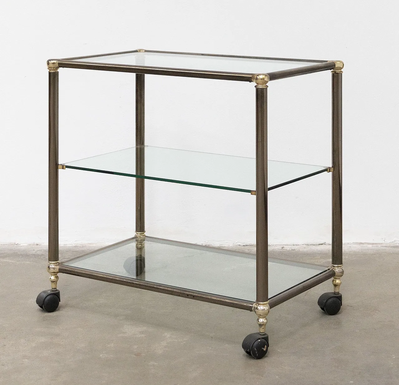 Bronzed metal and glass service trolley, 1970s 1