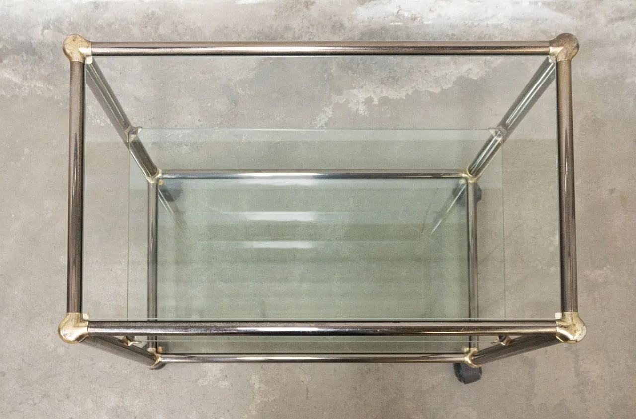 Bronzed metal and glass service trolley, 1970s 4