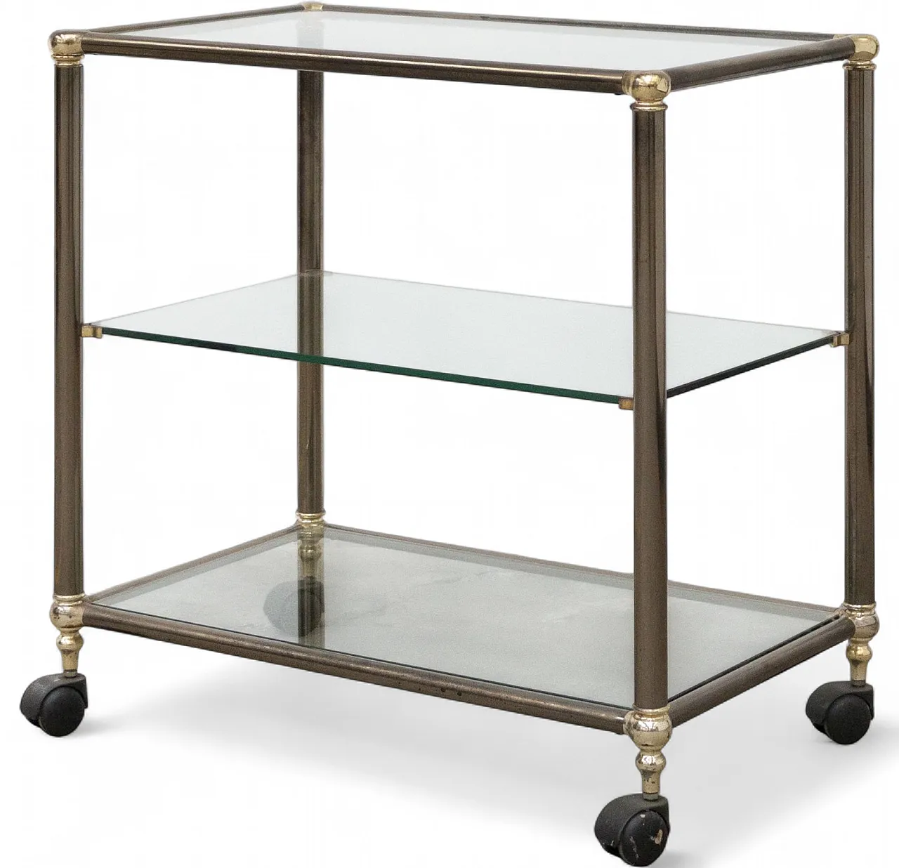 Bronzed metal and glass service trolley, 1970s 11