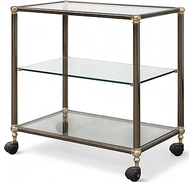 Bronzed metal and glass service trolley, 1970s