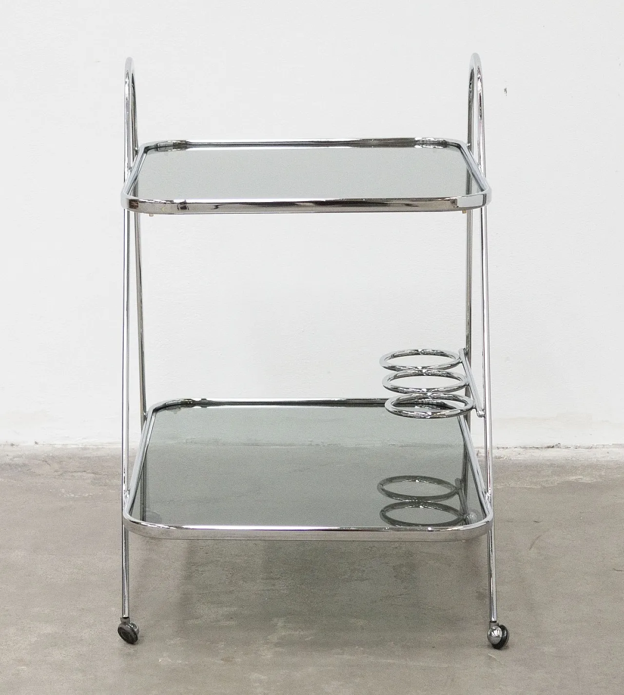 Chrome-plated steel and glass cart, 1970s 3