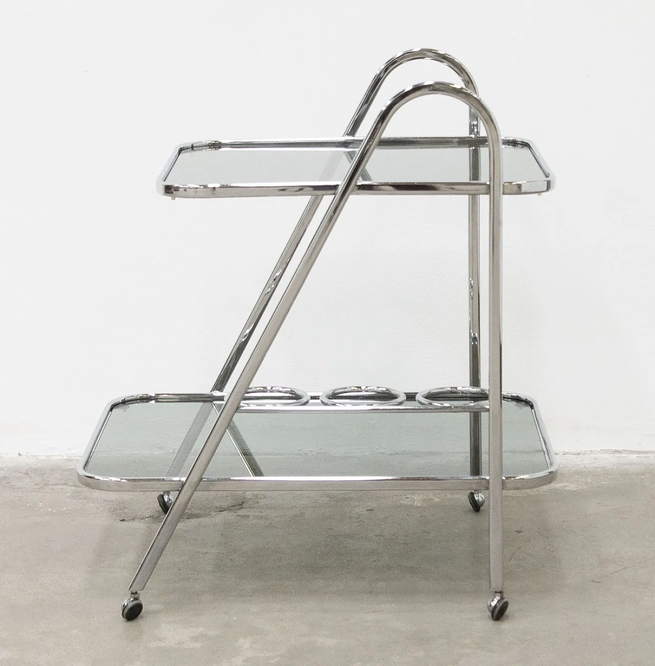 Chrome-plated steel and glass cart, 1970s 4
