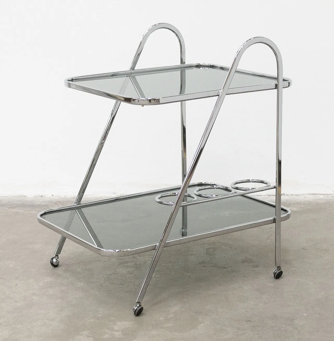 Chrome-plated steel and glass cart, 1970s 5