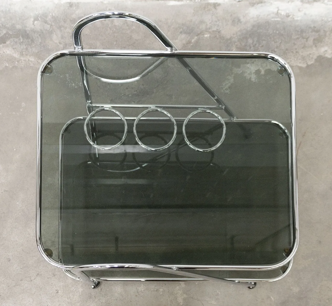 Chrome-plated steel and glass cart, 1970s 6