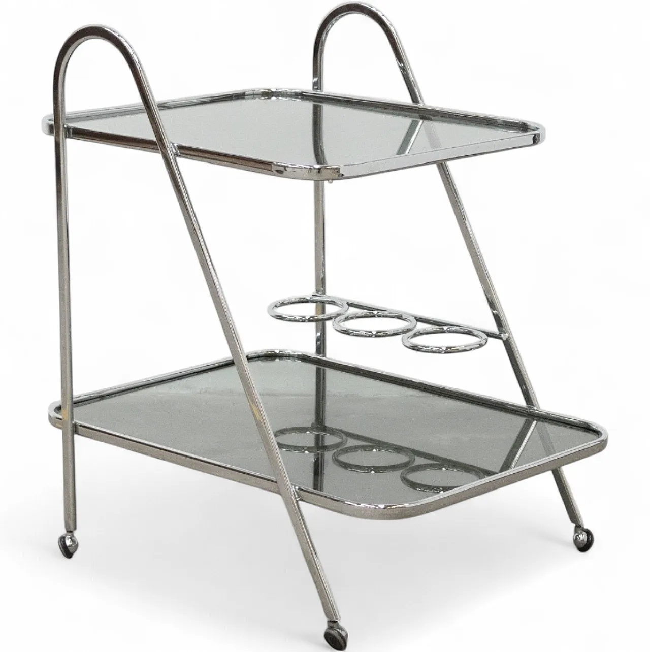 Chrome-plated steel and glass cart, 1970s 11