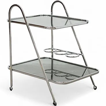 Chrome-plated steel and glass cart, 1970s