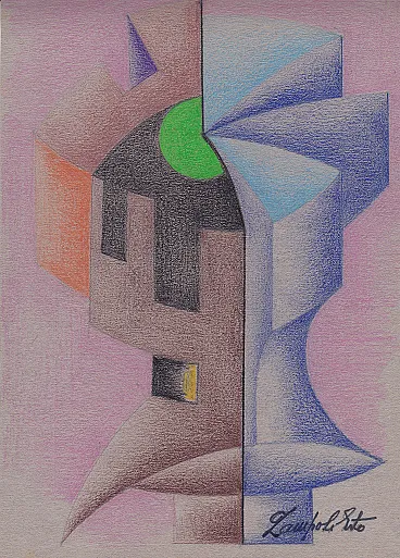 Futurist drawing in colored pencils by Erto Zampoli, 1940
