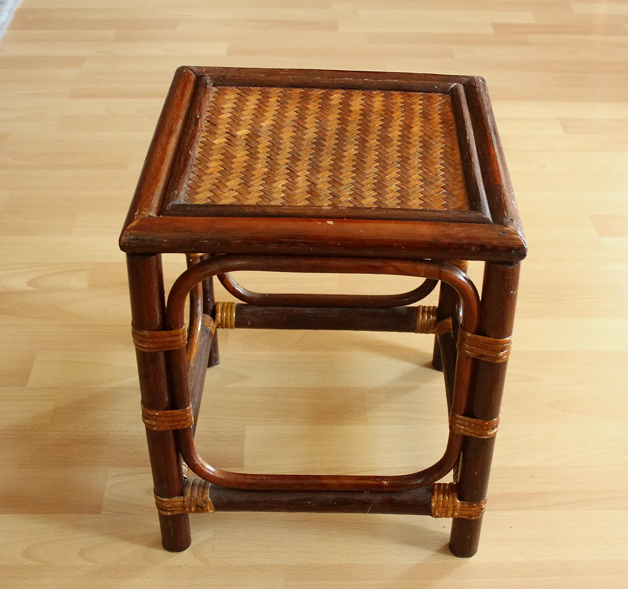 Small plant stand rattan, bamboo, wood, 70s 1
