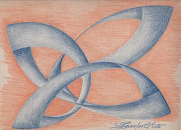 Abstract drawing, colored pencils on cardboard by Erto Zampoli, 1950