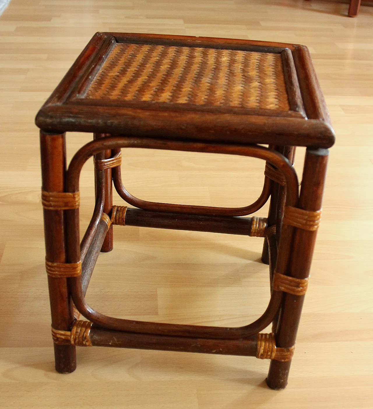 Small plant stand rattan, bamboo, wood, 70s 2