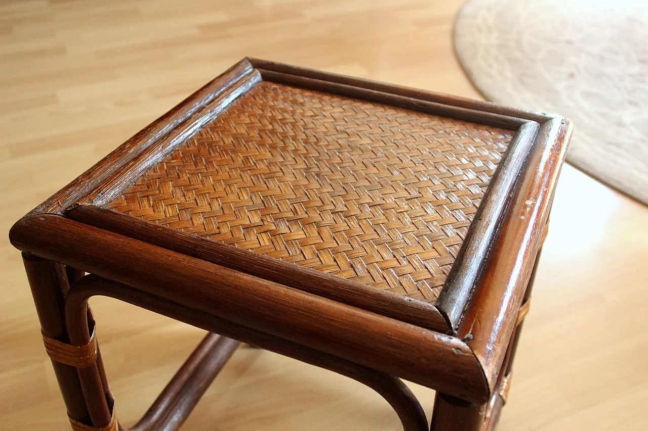 Small plant stand rattan, bamboo, wood, 70s 3
