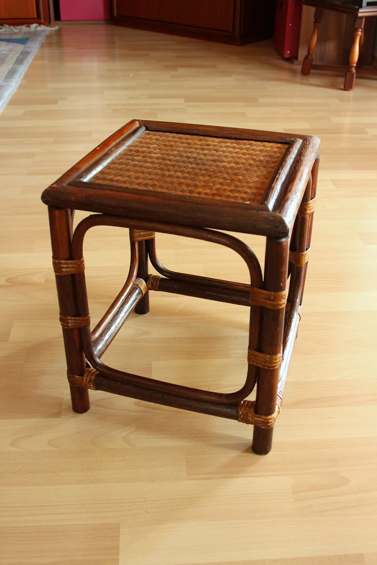 Small plant stand rattan, bamboo, wood, 70s 4