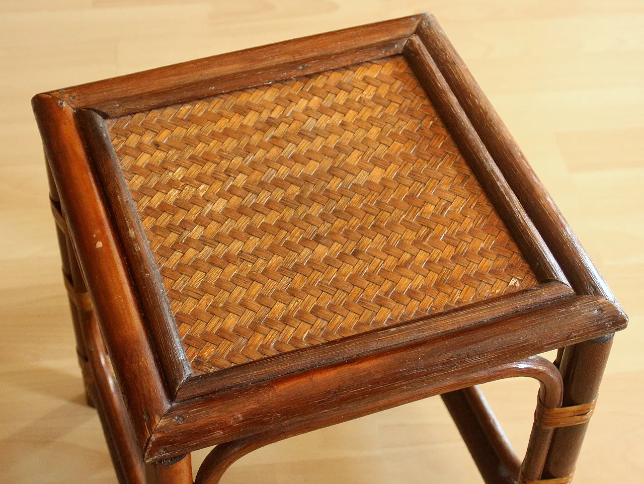 Small plant stand rattan, bamboo, wood, 70s 5