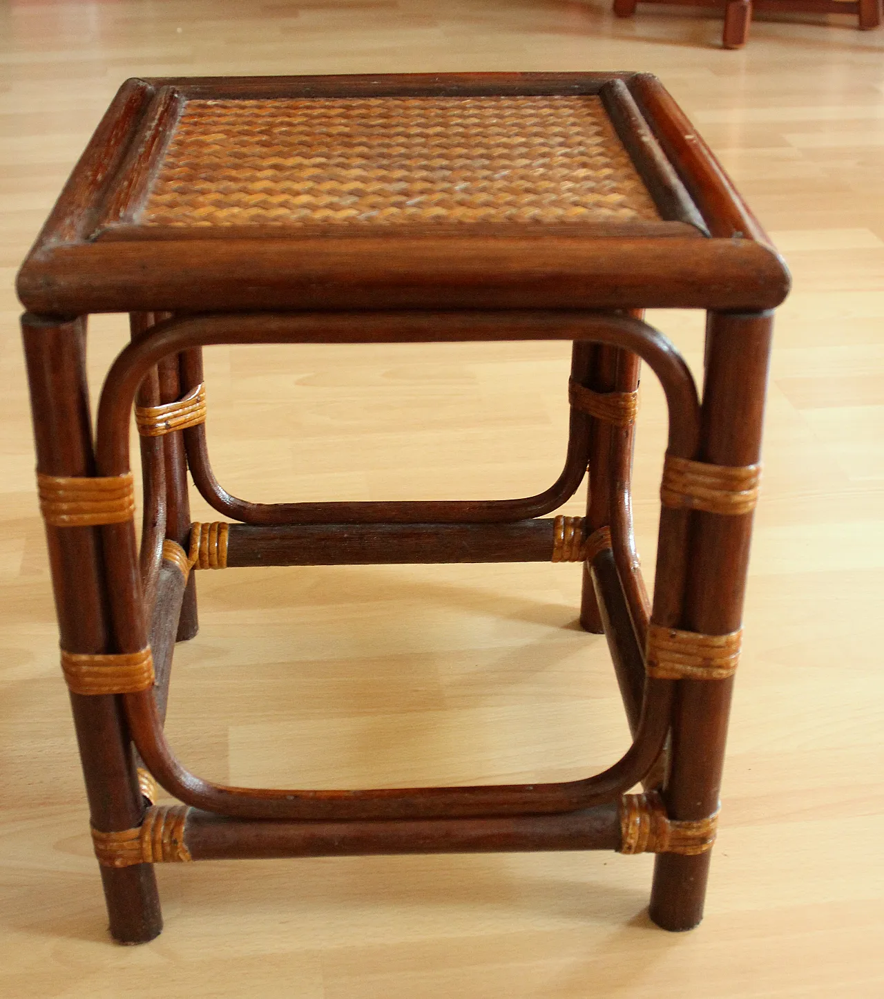 Small plant stand rattan, bamboo, wood, 70s 6