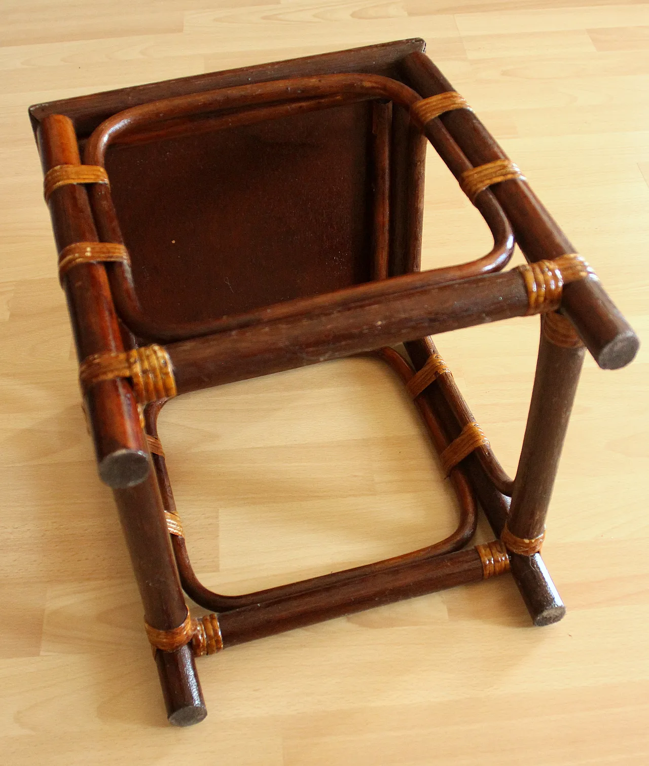 Small plant stand rattan, bamboo, wood, 70s 7
