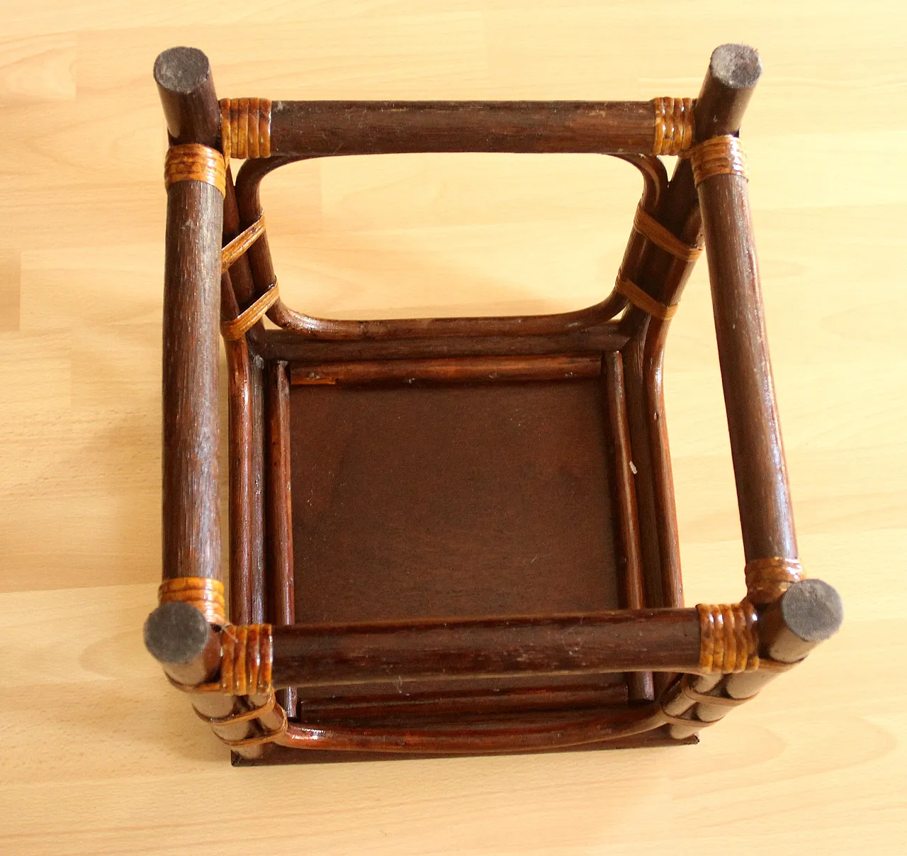 Small plant stand rattan, bamboo, wood, 70s 8