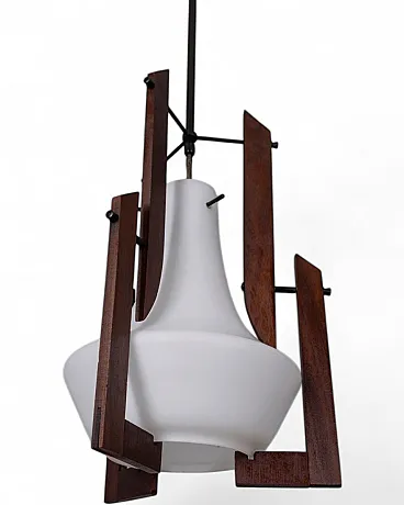 Lampadario di Ico Parisi in vetro e legno, anni '60