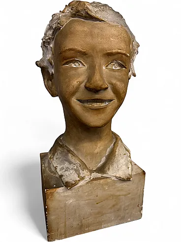 Patinated plaster sculpture of a boy, 1940s
