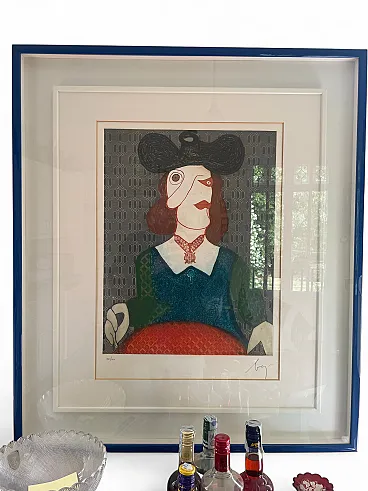 Bust of a woman, Enrico Baj lithograph, 20th century