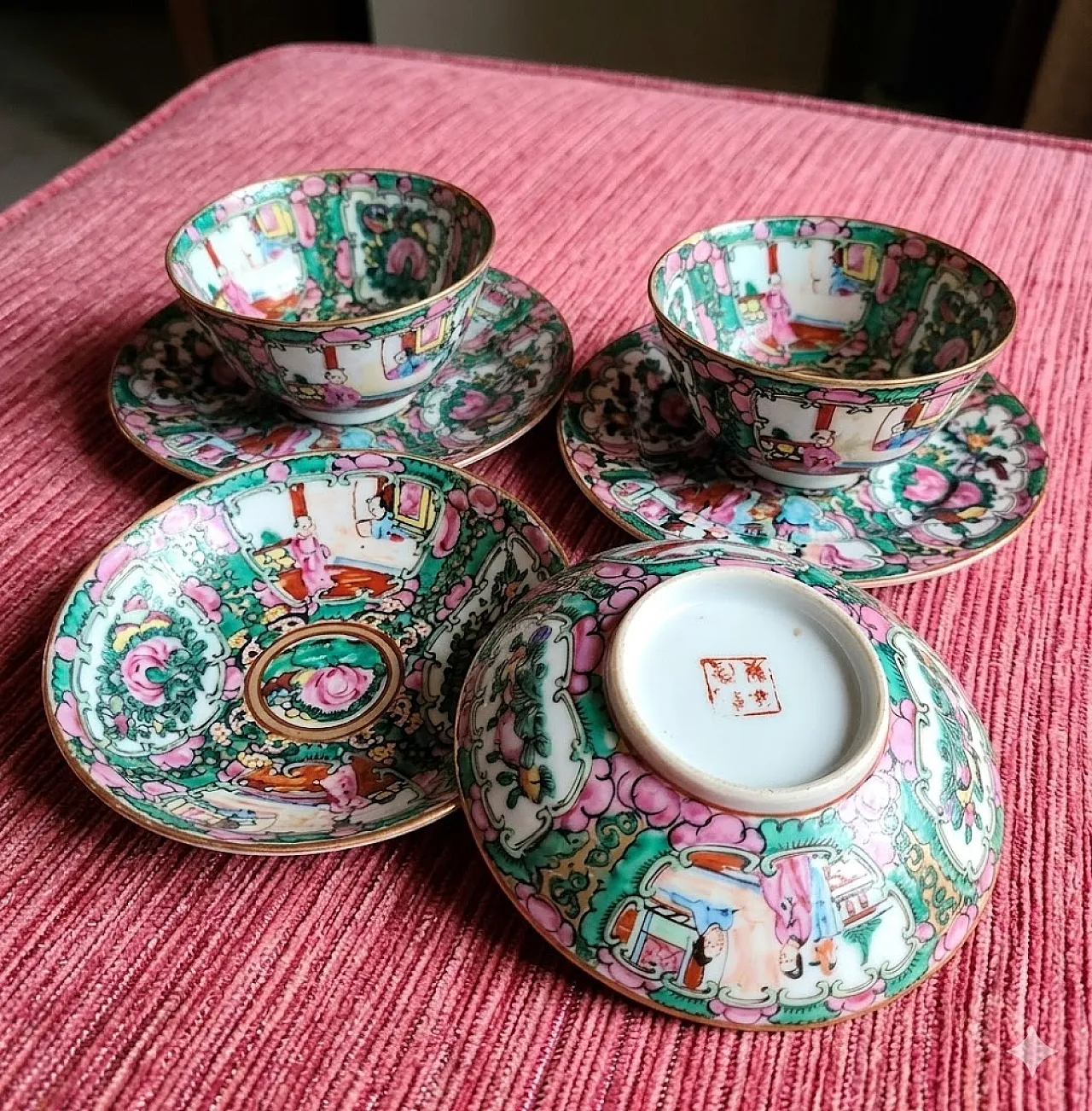 2 ciotole con 2 piatti in porcellana CINA "famiglia rosa", anni '30 9