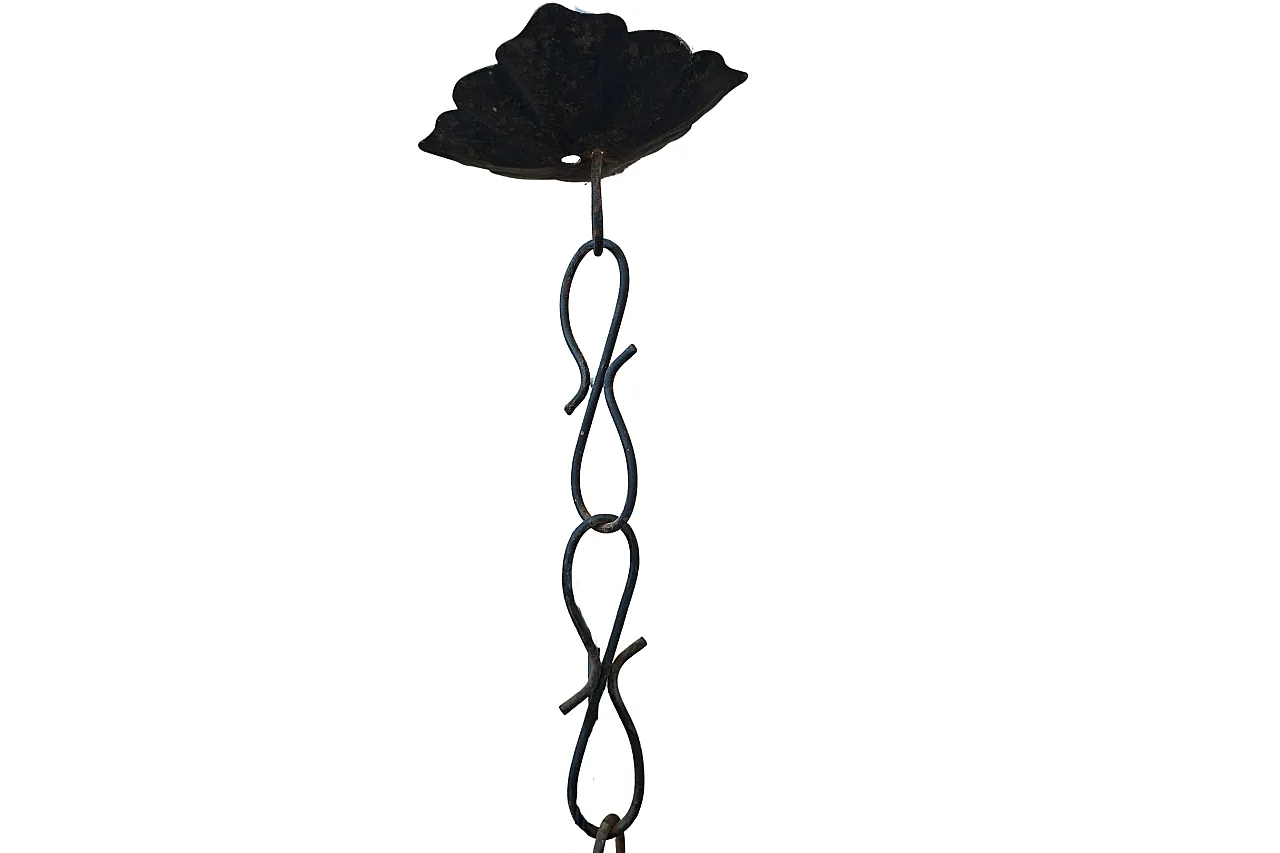 Suspension lamp in blown glass and wrought Iron, 90s 3