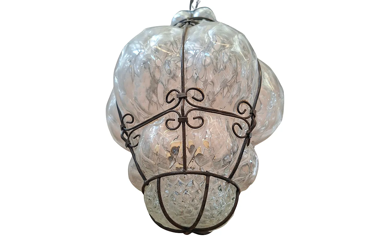 Suspension lamp in blown glass and wrought Iron, 90s 5