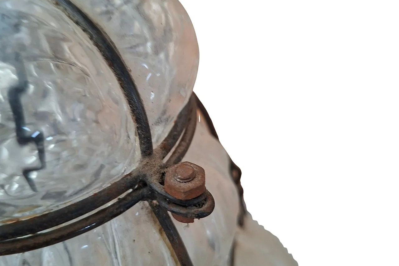 Suspension lamp in blown glass and wrought Iron, 90s 6