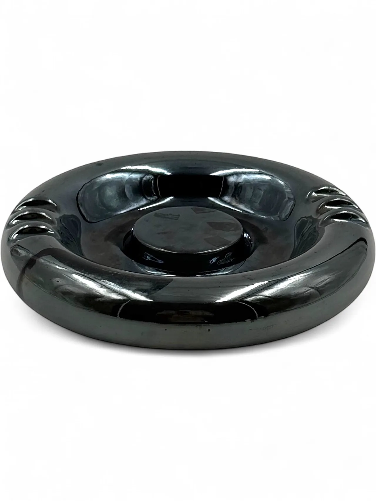 Iridescent blue ceramic ashtray, Italy 1970 14