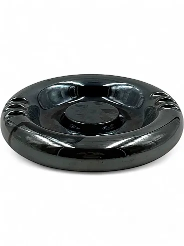 Iridescent blue ceramic ashtray, Italy 1970