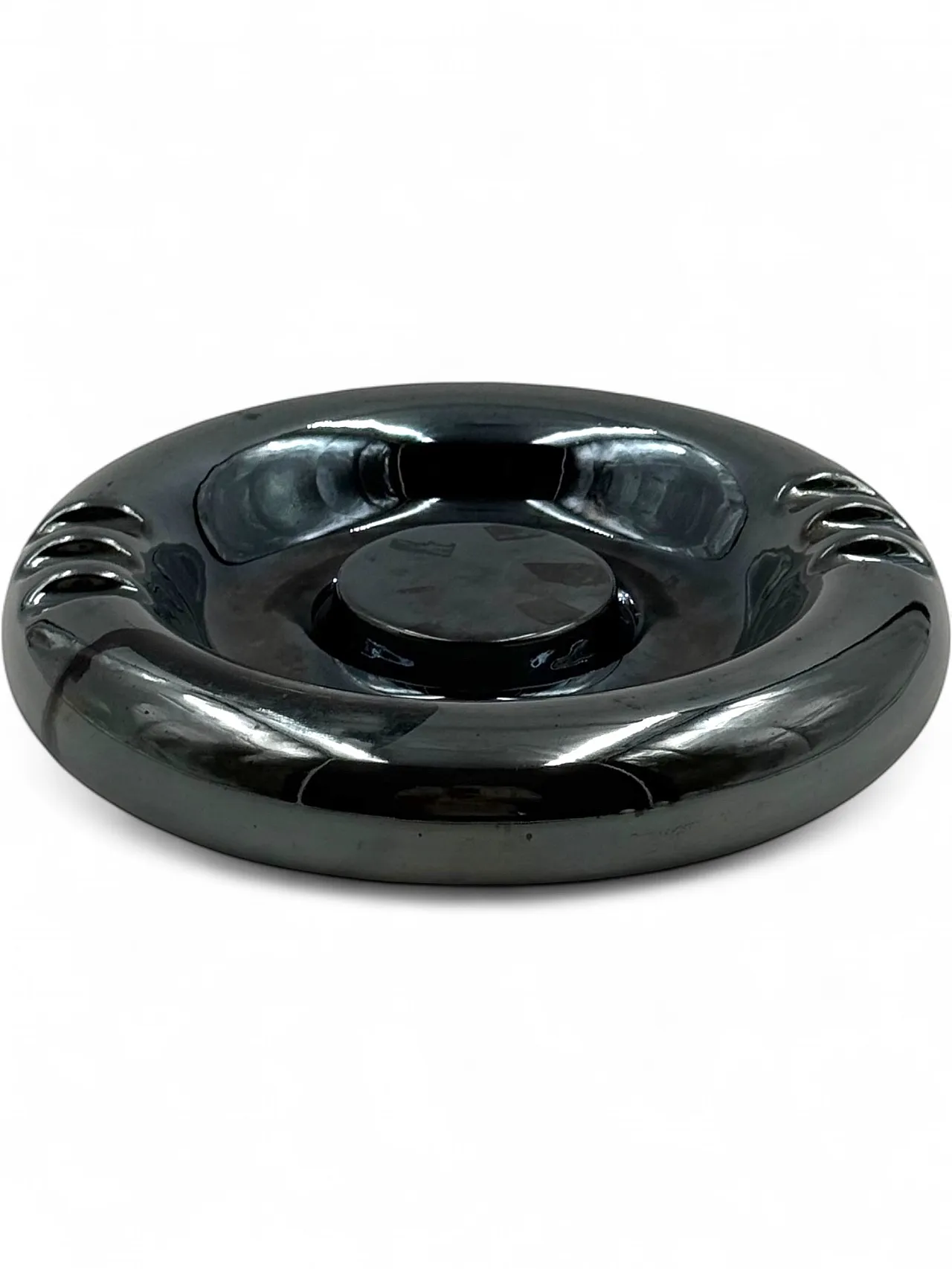Iridescent blue ceramic ashtray, Italy 1970 15