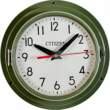 Orologio da parete vintage verde Citizen Ships, anni '80