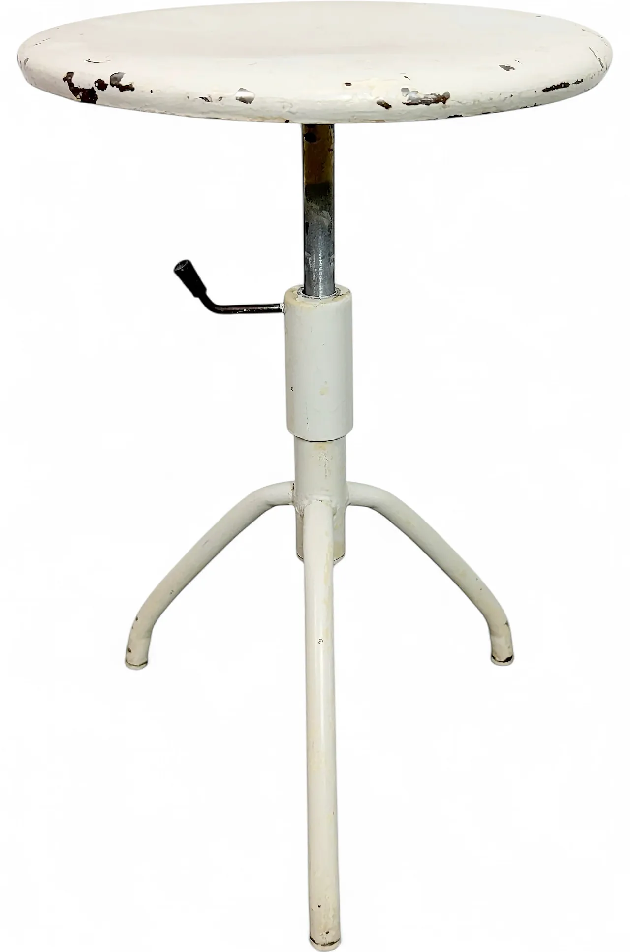 White Industrial Iron Height Adjustable Stool, 1960s 18