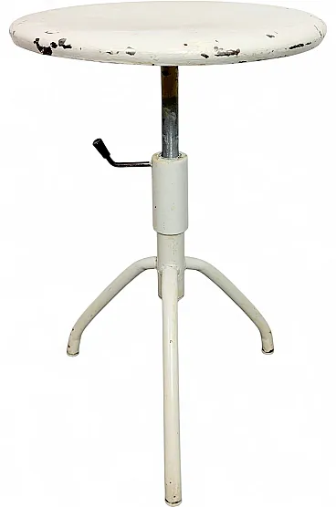 White Industrial Iron Height Adjustable Stool, 1960s
