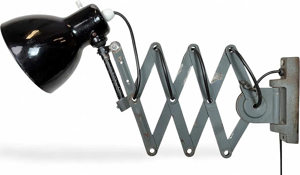 Industrial Black Enamel Scissor Wall Lamp, 1950s 23