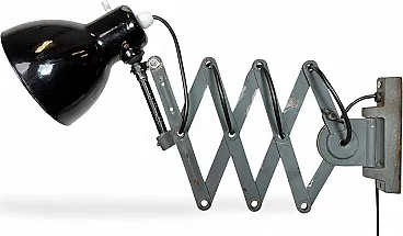 Industrial Black Enamel Scissor Wall Lamp, 1950s