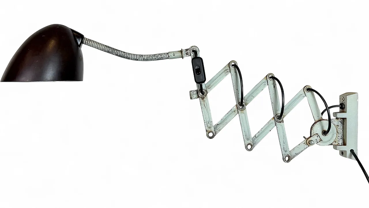 Green Industrial Scissor Wall Lamp from Elektroinstala, 1960s 18