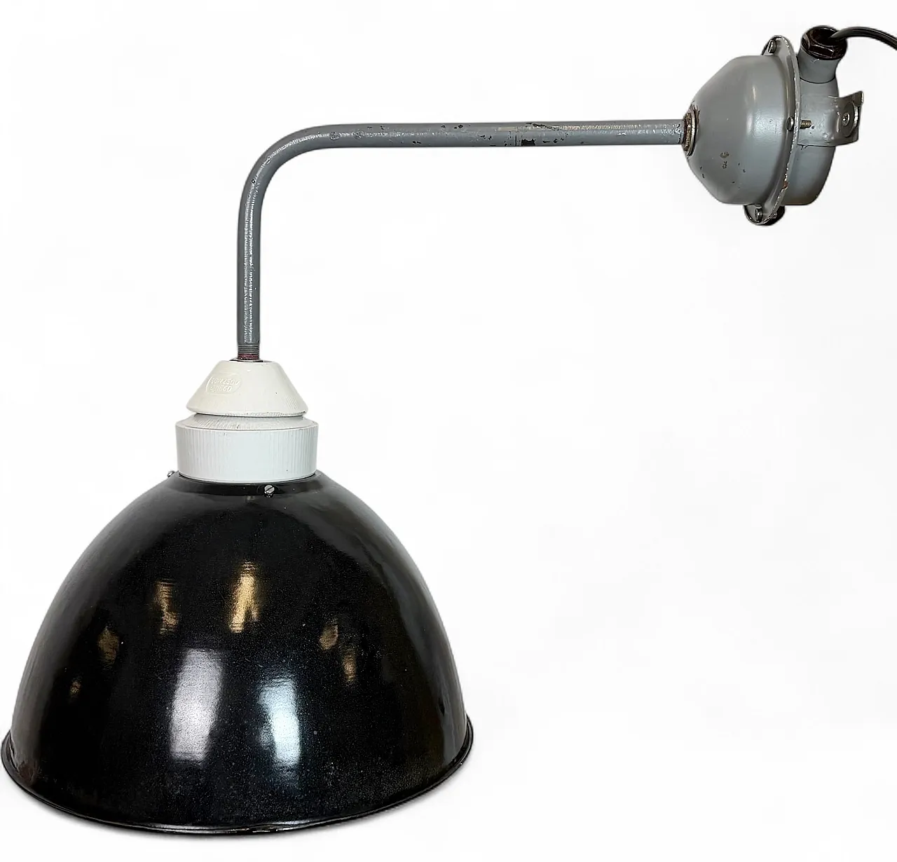 Industrial Factory Wall Lamp with Black Enamel Shade, 1960s 16